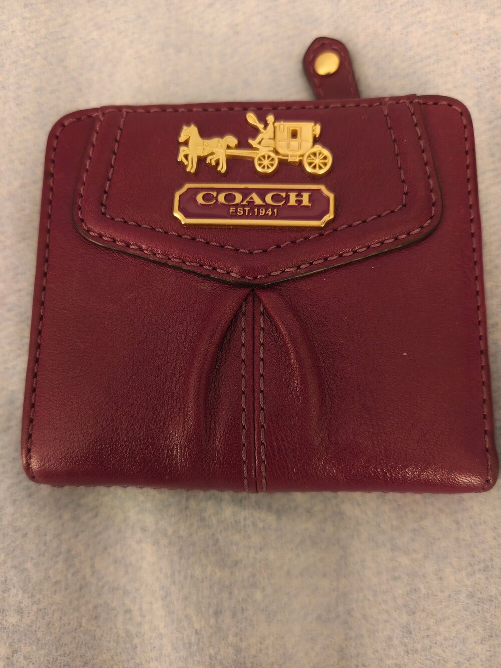 Coach Leather Wallet Burgundy with Gold Horse and Carriage Logo